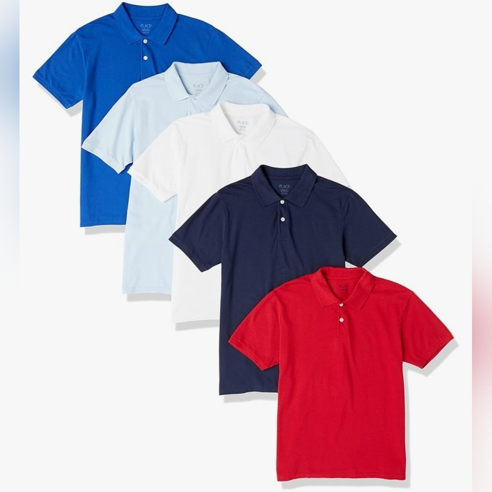 Children's Place Polo Shirt Set Of 5 Blue White Navy Red Boys Youth 14 Husky NEW